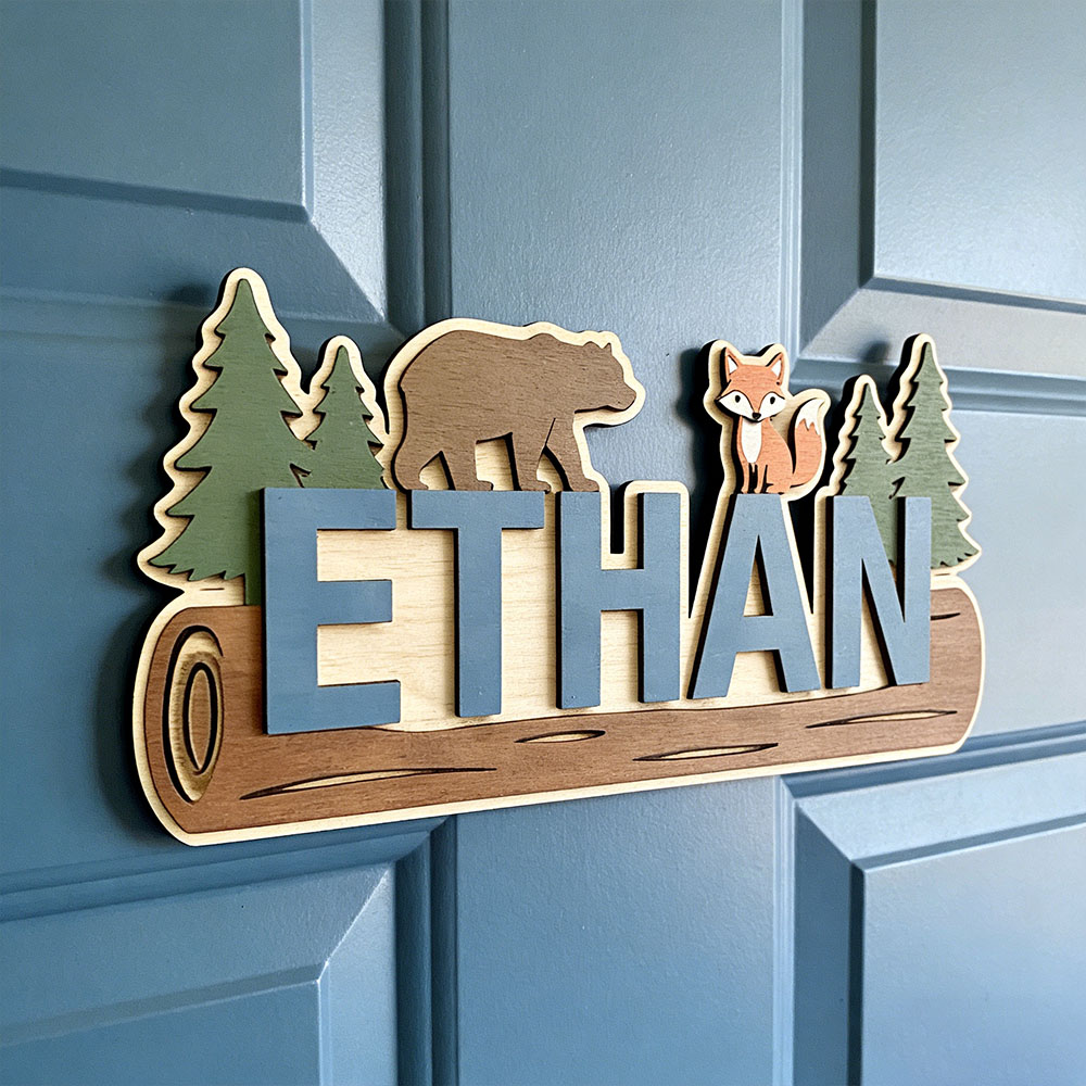 Baby Nursery Toy - Woodland Forest Animal Personalized Name Wooden