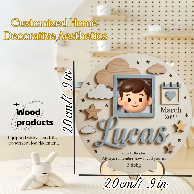 Baby Nursery Toy - Personalized Baby Photo Frame, Custom Wooden