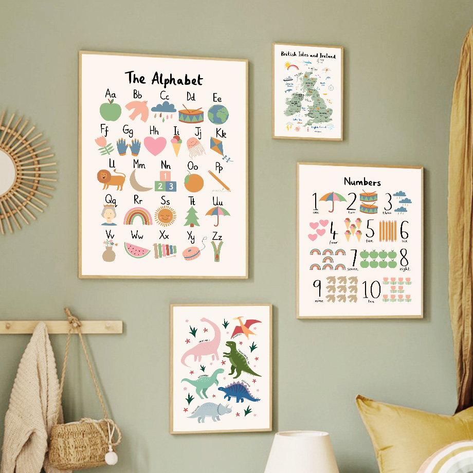 Baby Nursery Animal Prints - Animal World Map Dinosaur Alphabet Number