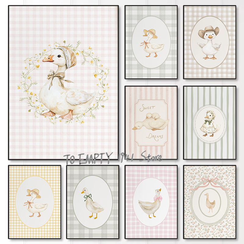 Baby Nursery Animal Prints - Silly Little Goose Nursery Duck Gingham