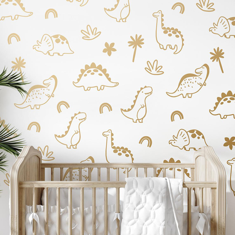 Baby Nursery Labels - Geometric Dinosaur Tree Rainbow Wall Sticker