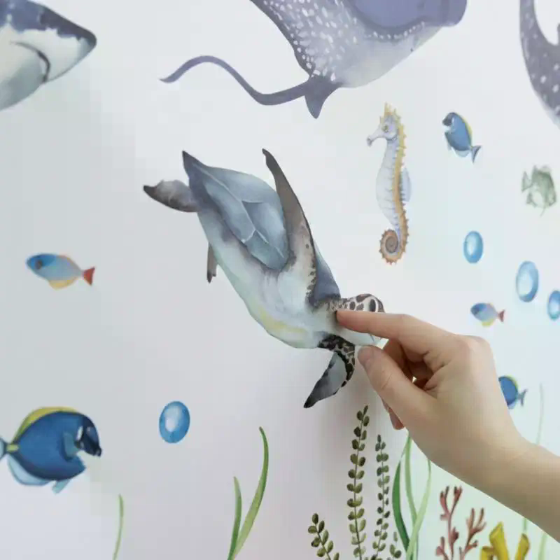 Baby Nursery Labels - Ocean Life Wall Decals Watercolor Sharks