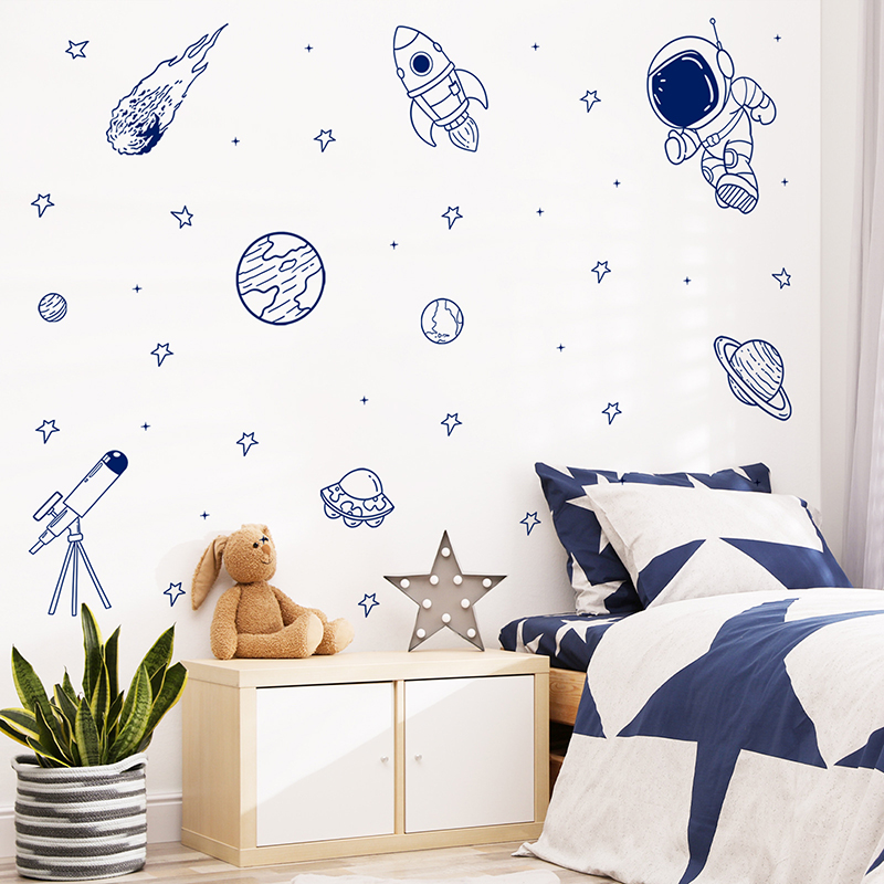 Baby Nursery Labels - Cartoon Universe Astronaut Planet Rocket Wall