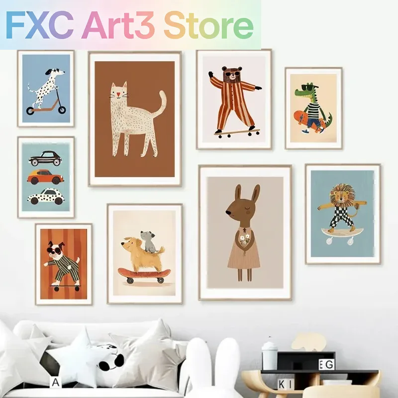 Baby Nursery Animal Prints - 1pc frameless Funny Animals Rabbit Dog
