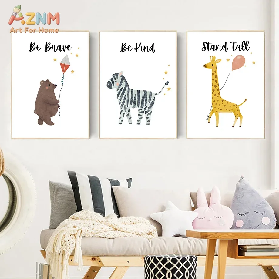 Baby Nursery Animal Prints - AZNM Be Brave Kind Stand Tall