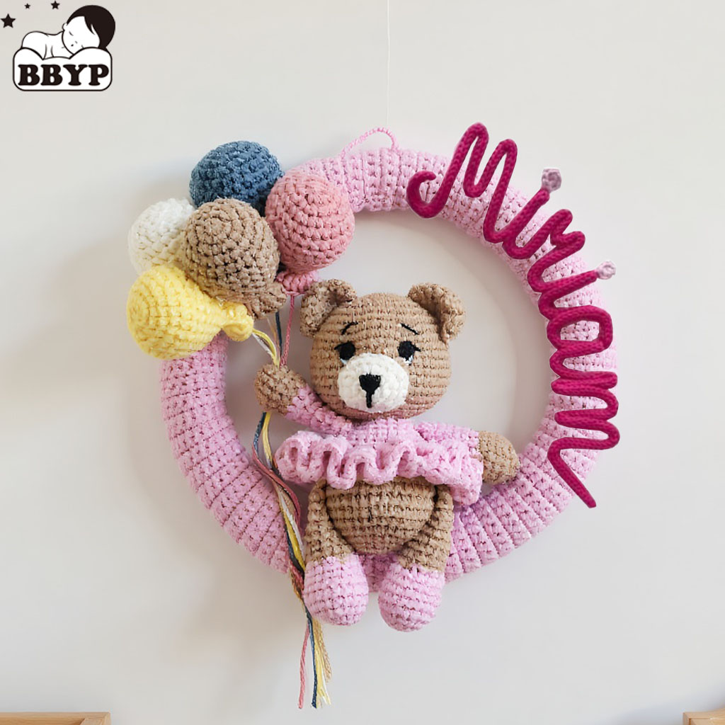 Baby Nursery Toy - Personalized Crochet Name Wreath with Bear