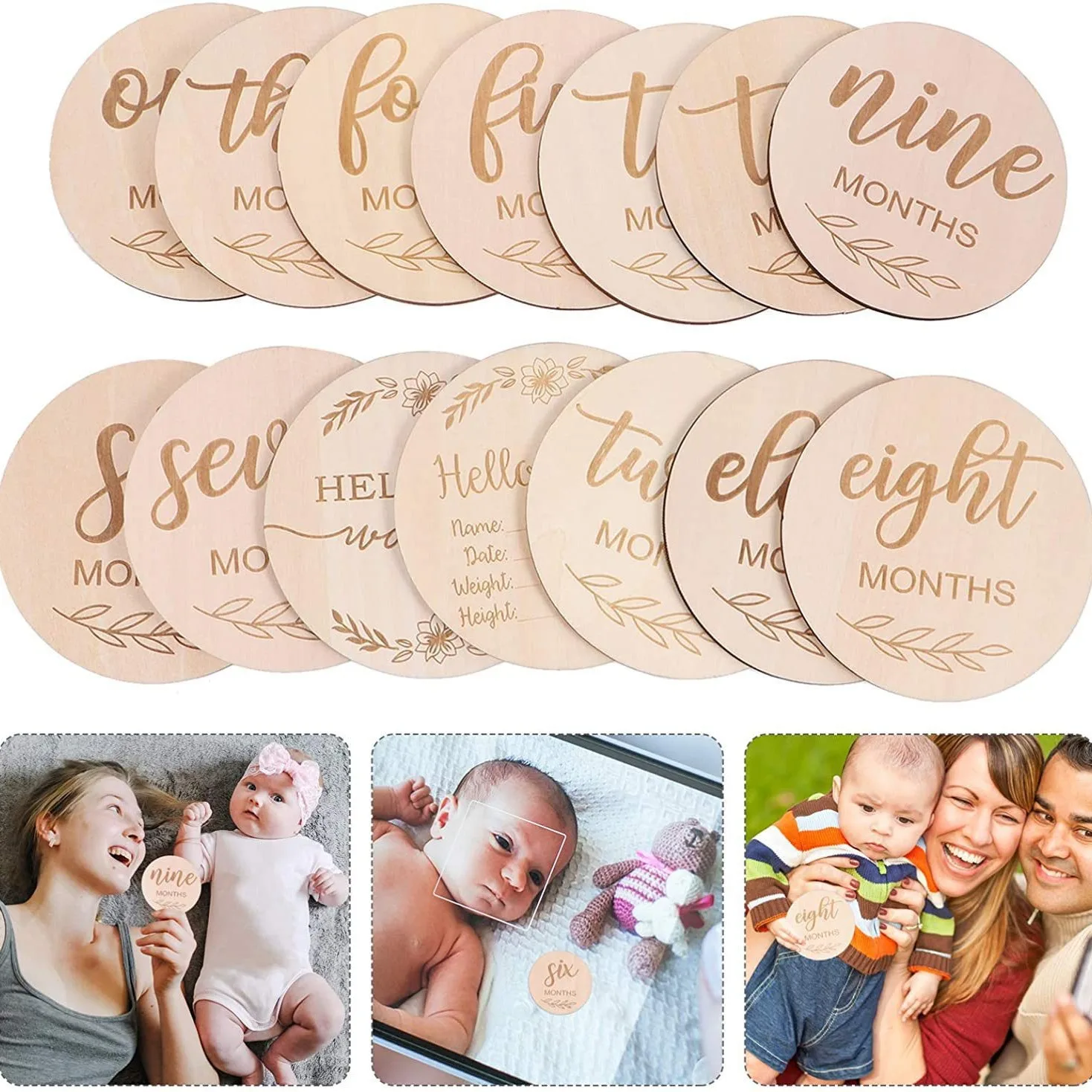 12pcs/set Wood Chip Month Souv - огляд і ціна Milestone Card Set