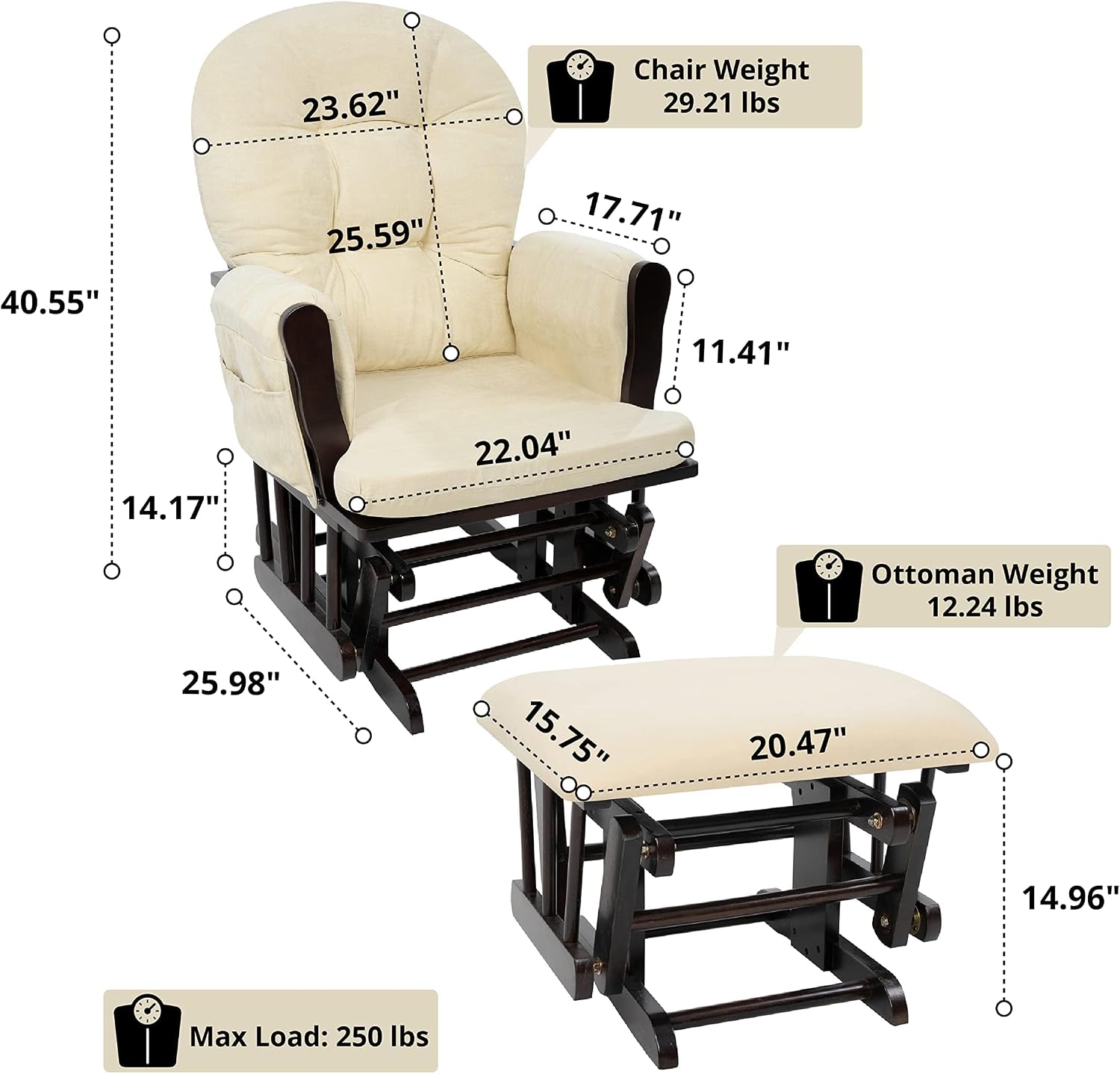 Upholstered Indoor Glider Rock - огляд і ціна Baby Nursery Ottoman