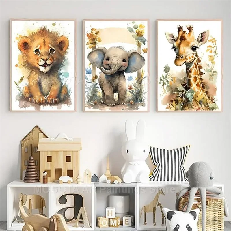 Watercolor Lion Giraffe Tiger  - огляд і ціна Baby Nursery Animal Prints