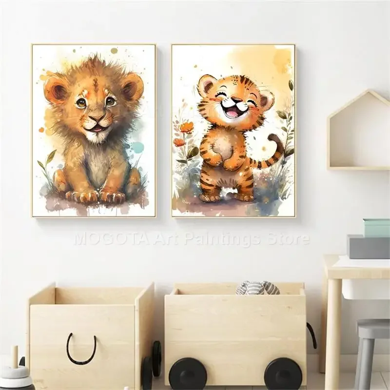 Watercolor Lion Giraffe Tiger  - огляд і ціна Baby Nursery Animal Prints