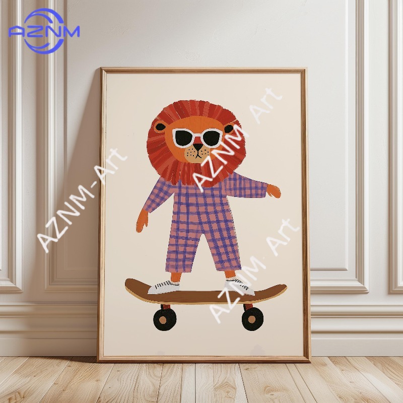 1PC Funny Animal Skateboarding - огляд і ціна Baby Nursery Animal Prints