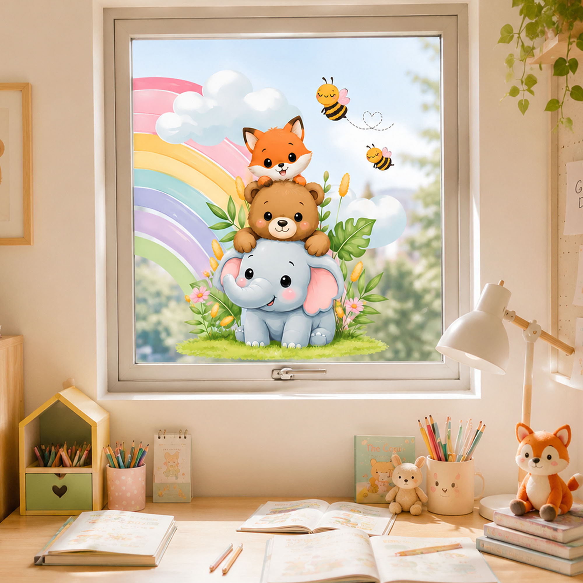 Cute Elephant Bear Fox Window  - огляд і ціна Baby Nursery Labels