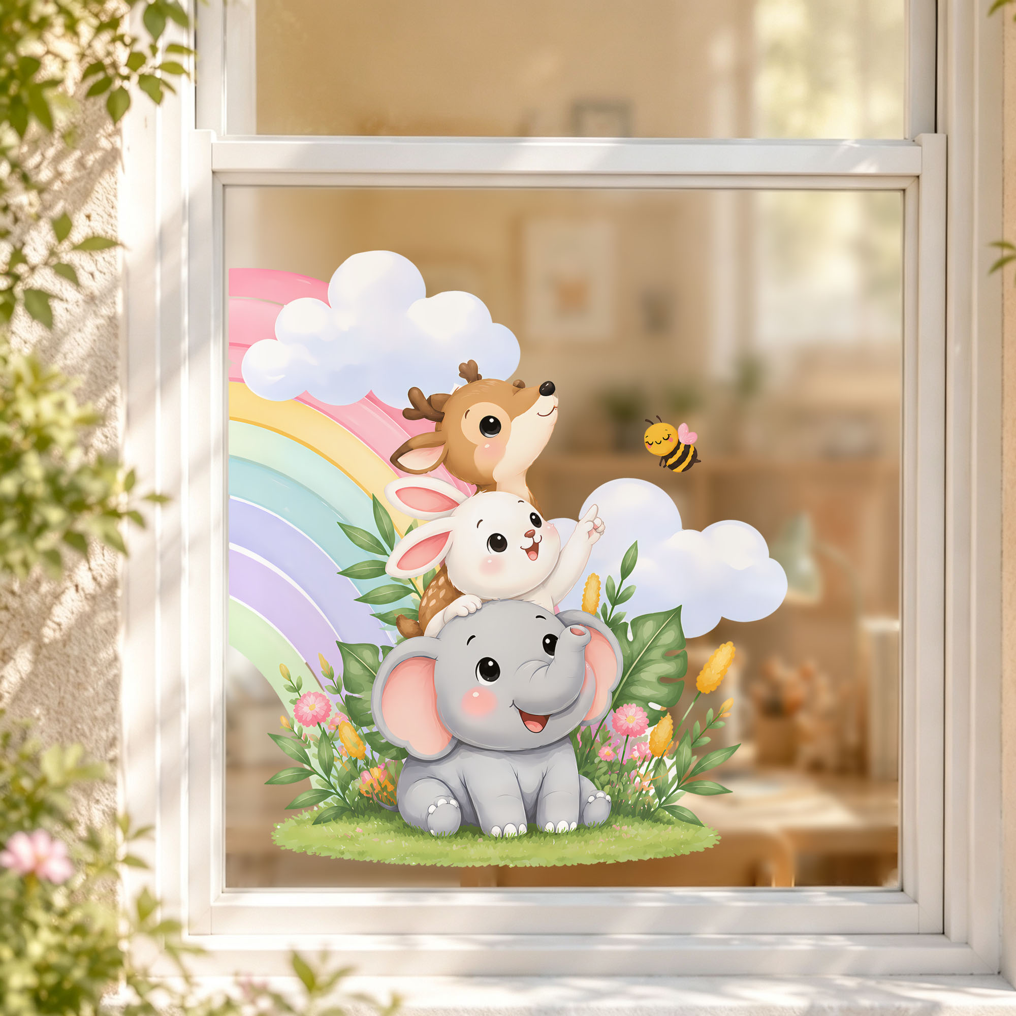 Cute Elephant Bear Fox Window  - огляд і ціна Baby Nursery Labels