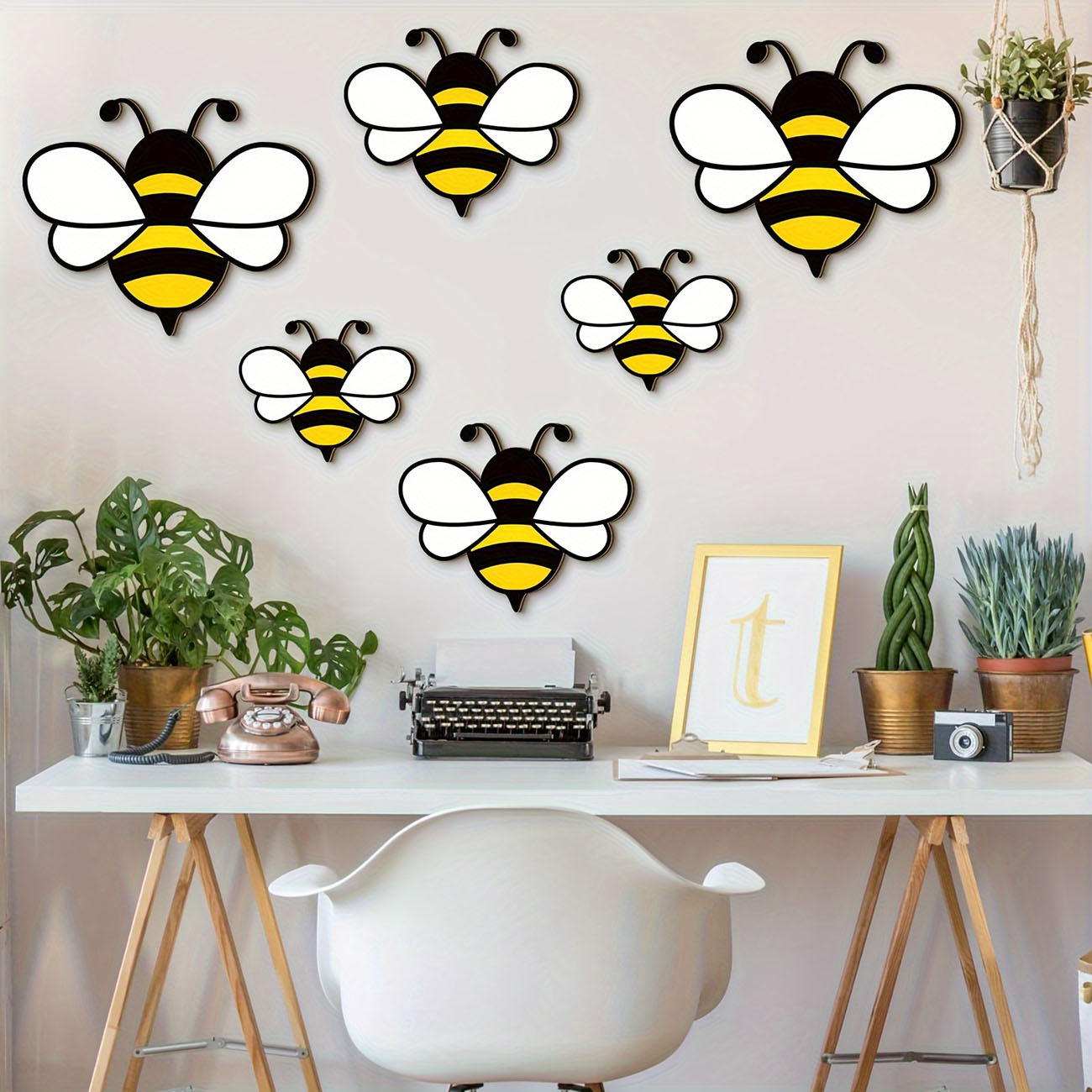 6Pcs Cute Bee Wooden Wall Stic - огляд і ціна Baby Nursery Labels
