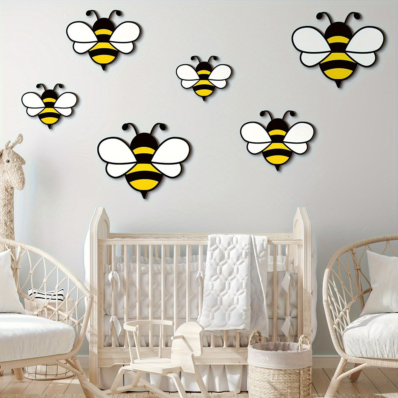 6Pcs Cute Bee Wooden Wall Stic - огляд і ціна Baby Nursery Labels