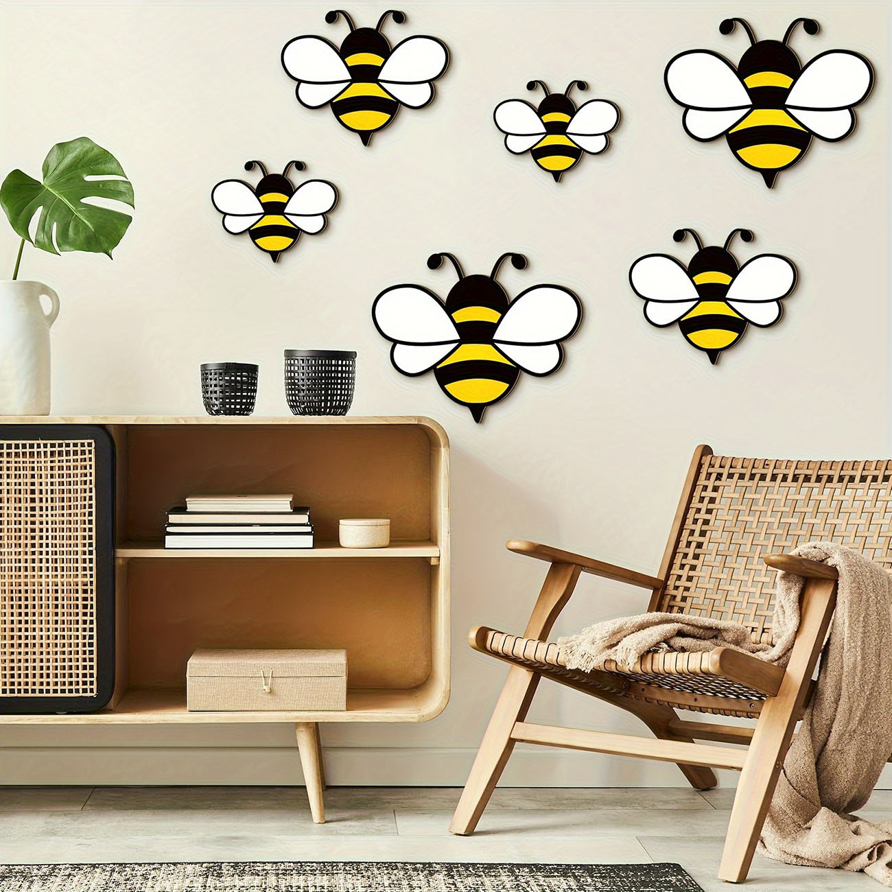 6Pcs Cute Bee Wooden Wall Stic - огляд і ціна Baby Nursery Labels