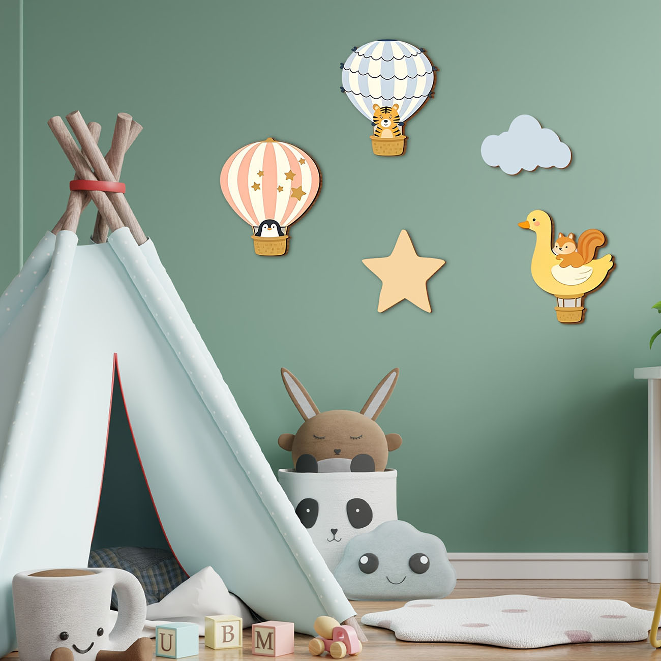 5Pcs Animal Hot Air Balloon Wo - огляд і ціна Baby Nursery Labels