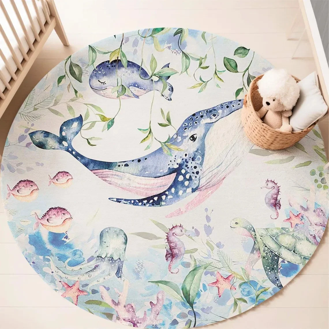 Blue Marine animal Round Carpe - огляд і ціна Baby Nursery Animal Prints